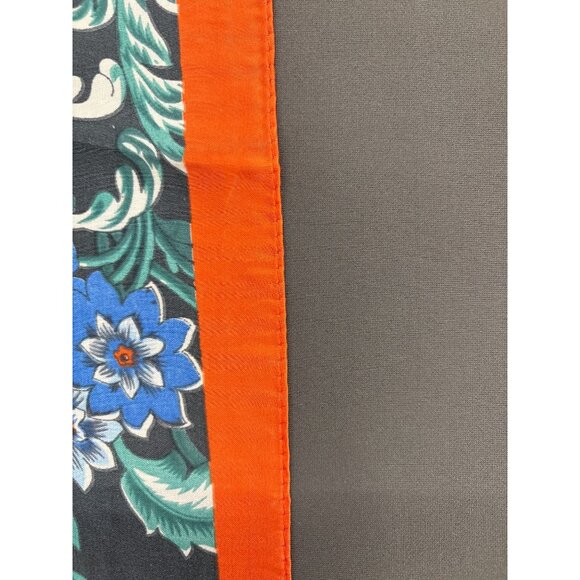 Vintage Botanical Silk Square Scarf With Vibrant Floral Print And Orange Border - Picture 3 of 4